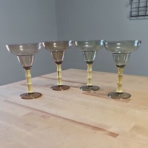 🍹 Vintage Mid Century Tiki Bamboo Stem Margarita Glasses Set of 4 Smoke Acrylic